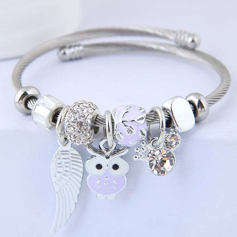 DIY Beaded Owl Angel Wings Pendant Bracelet | Stainless Steel Jewelry - HalleBeauty